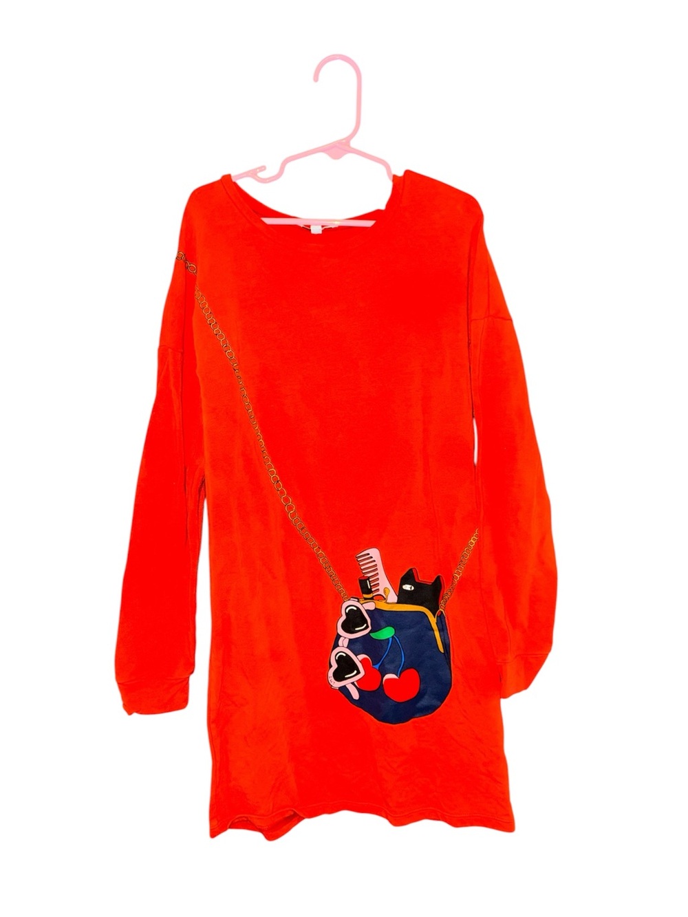 Little Marc Jacobs Bright Red Long-Sleeve Dress with Cat-in-Purse Motif S 10